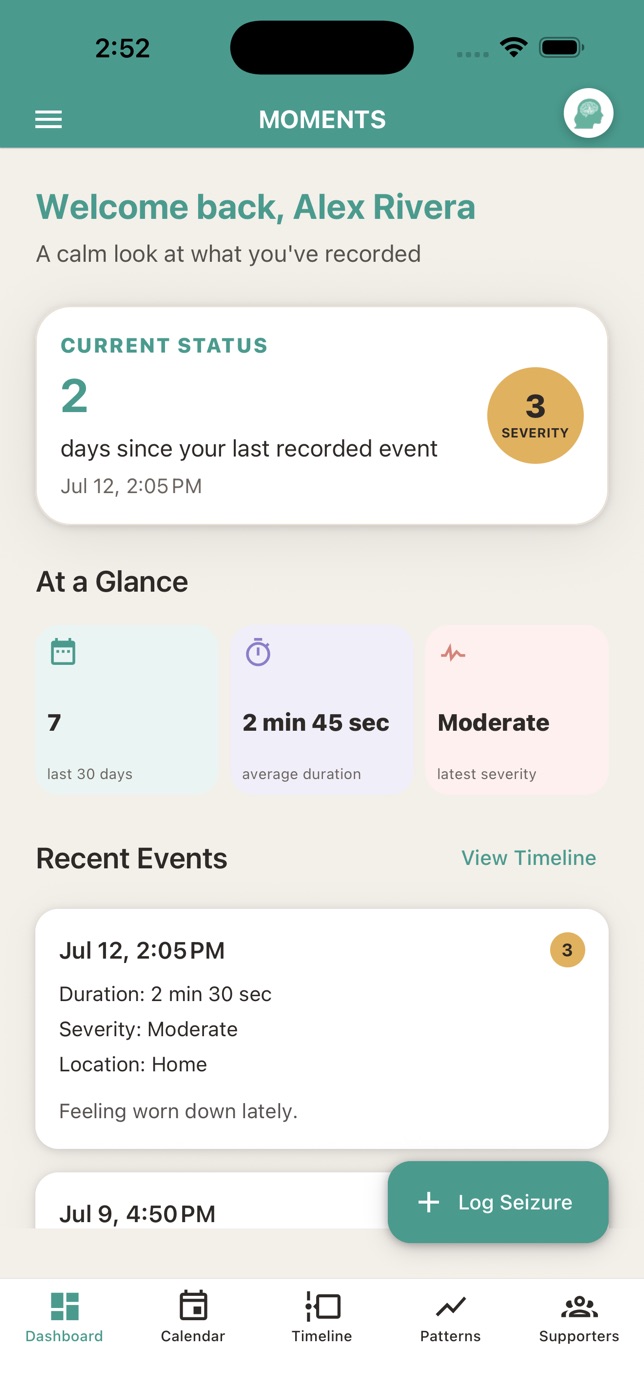 MOMENTS App Dashboard
