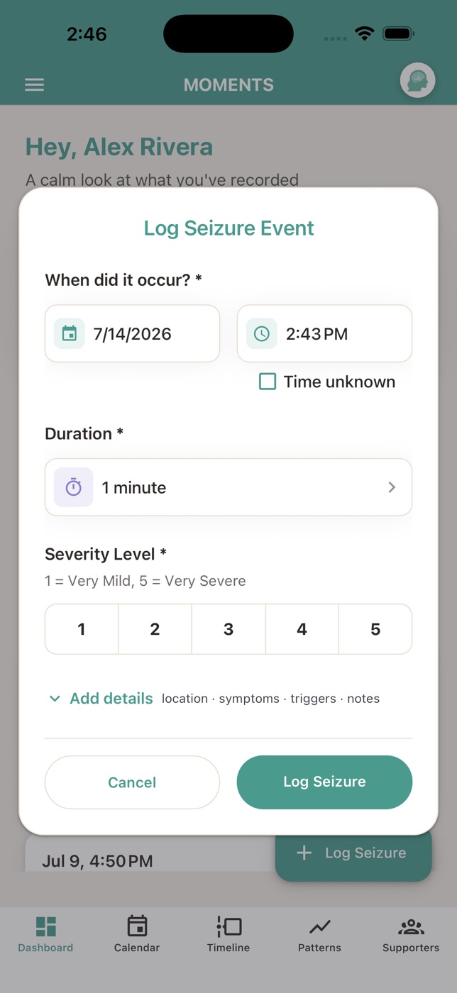 Logging a seizure event
