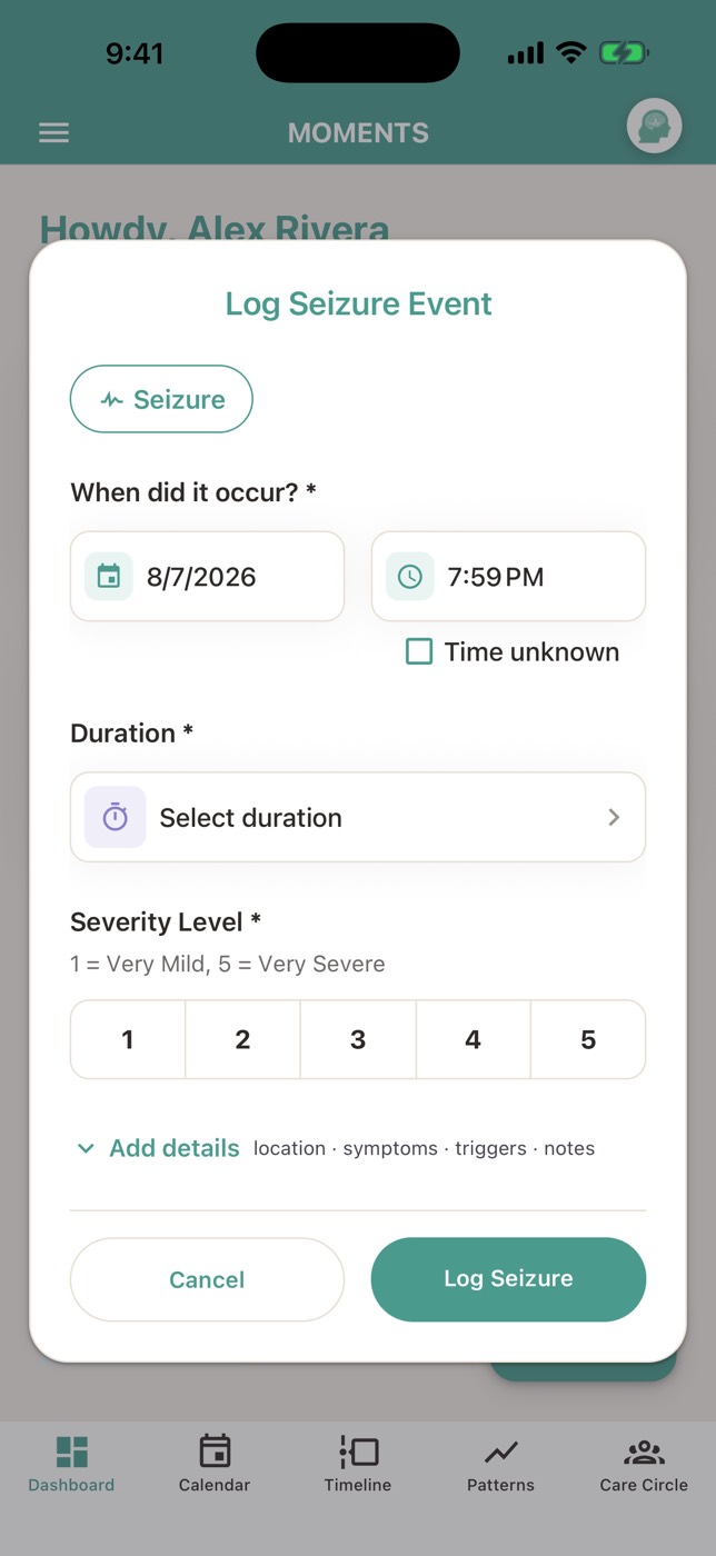 Logging a moment, choosing seizure or migraine